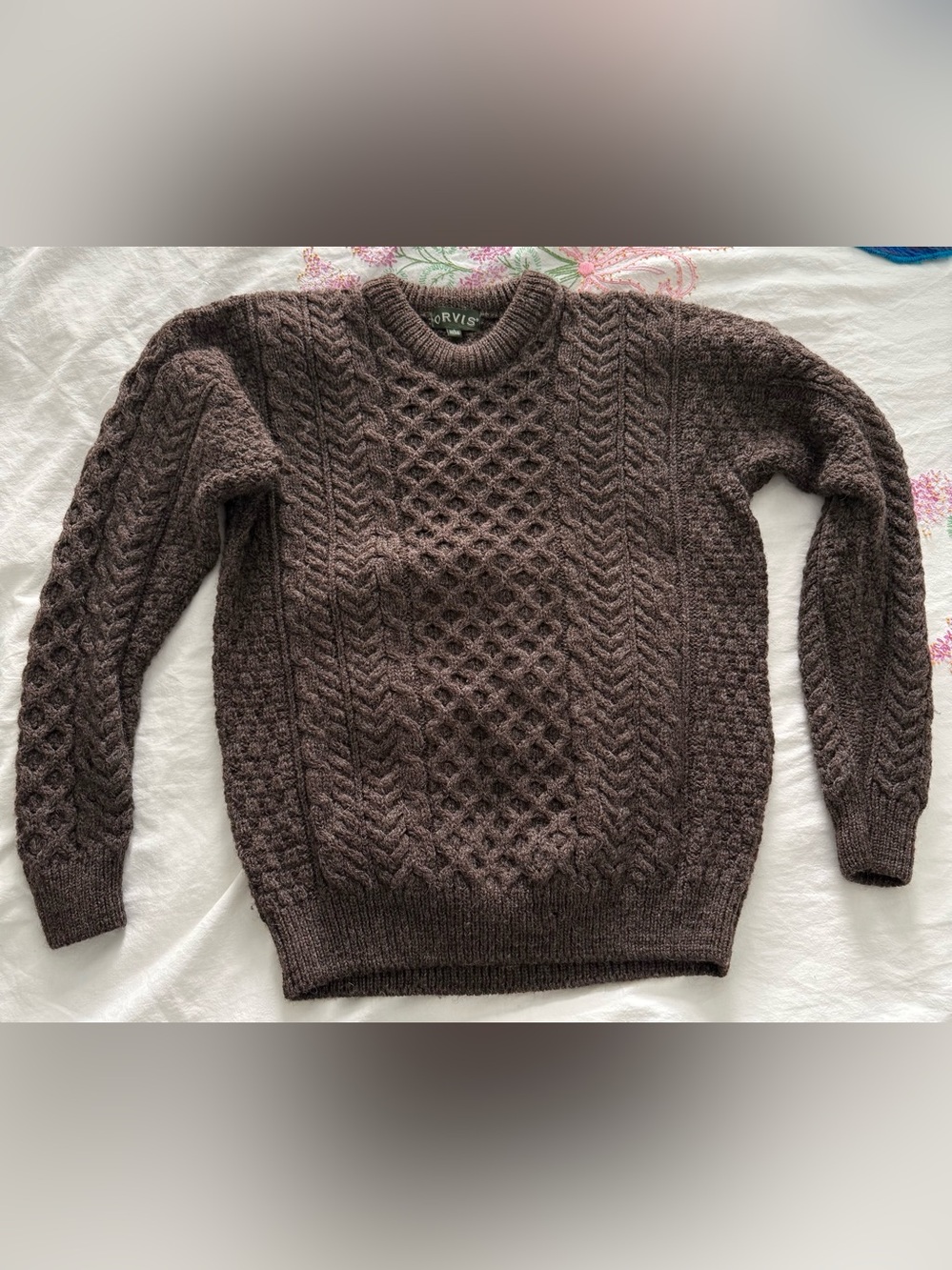 Orvis Men's Or Women’s Dark Brown Wool Cable Crewneck Sweater